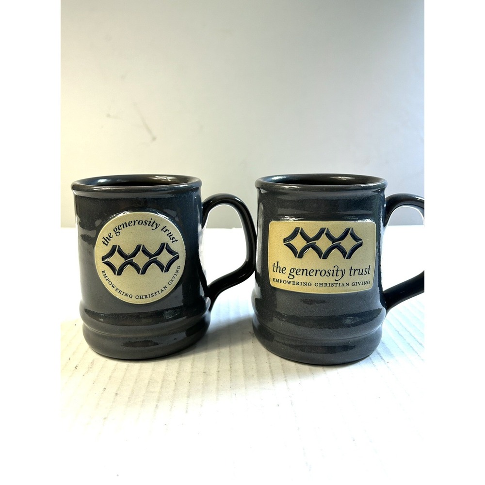Two Deneen Pottery Mugs 2017 Blue "the Generosity‎ Trust" Large Coffee Cups